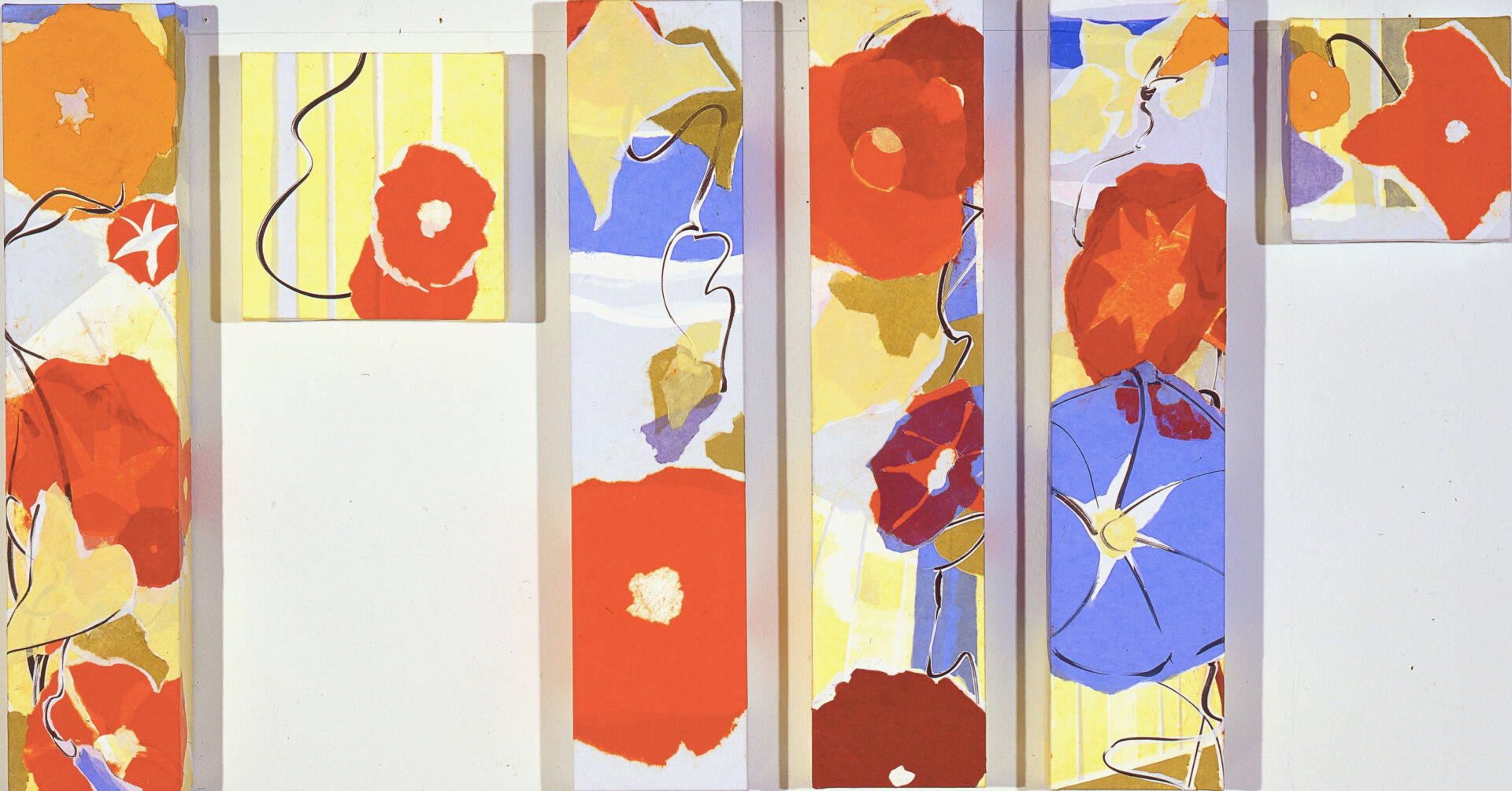 Six-piece warm color floral painting